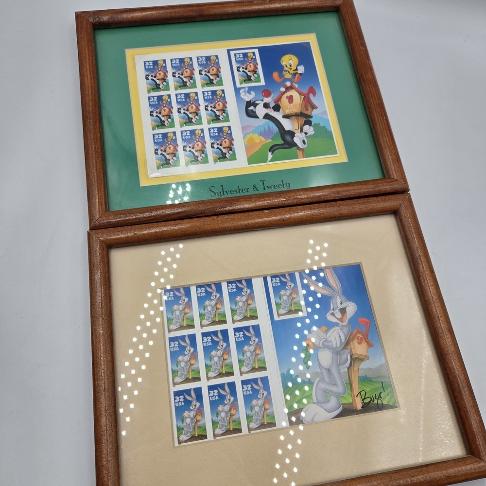 Vtg Looney Tunes Bugs Bunny Sylvester Tweety 32c Stamps Sheet Framed Mint New